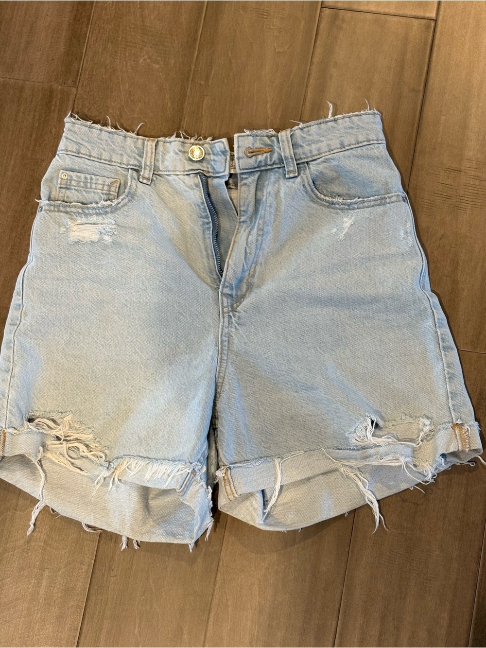 Zara Light Blue Distressed Denim Cutoff Shorts